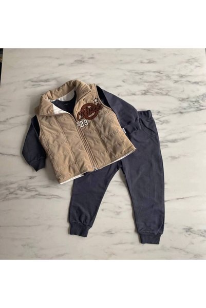 AYDEDE KİDS Boy's Printed Vest 3-Piece Set Casual Stylish Sports Combination