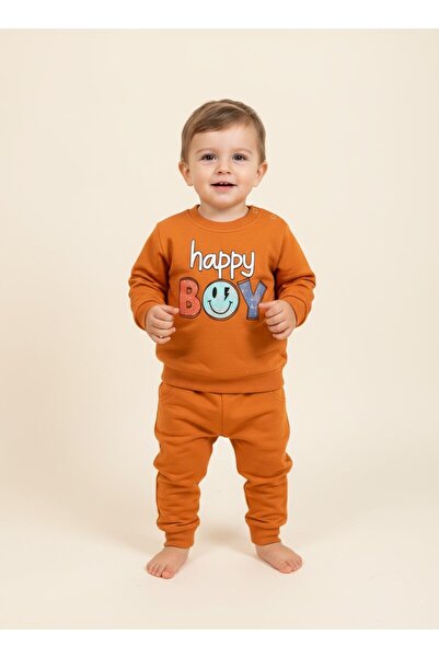 Bolly Baby طقم سويت شيرت بأكمام طويلة مطبوع عليه Happy Boy، بدلة رياضية طويلة...