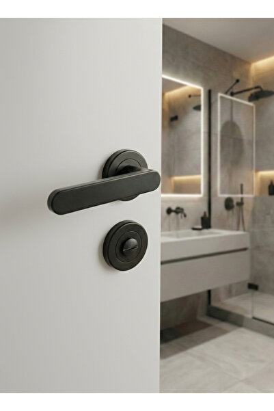 Merkezoğlu Yüksel Alfa Mat Siyah Kapı Kolu WC/BanyoTipi Yuvarlak Rozet 1 Takım