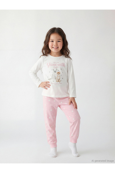 LC Waikiki RMZ GİYİM FARKIYA طقم بيجامة بناتي مطبوع بياقة روبا