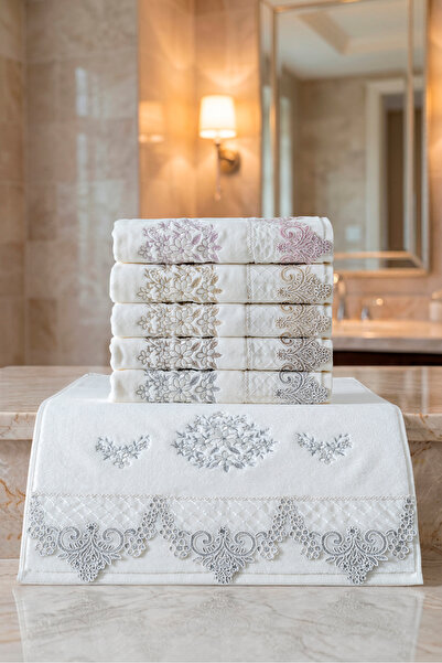 VELANORA HOME Set de 6 prosop din bumbac 100% cu design de lux, brodat cu dan...