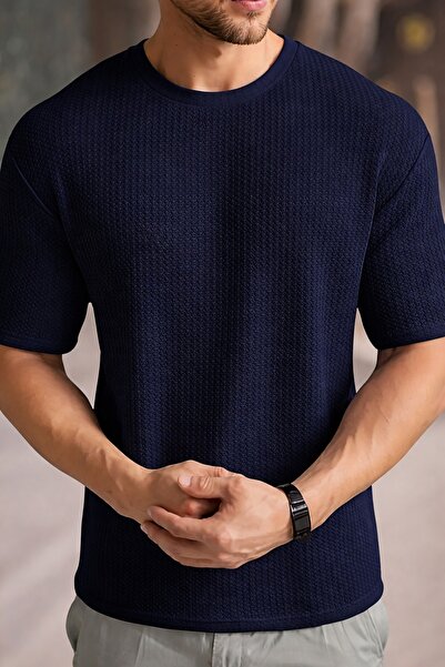 caddekombin Muška Robert Waffle tkanina okrugla kragna kratkih rukava T-shirt