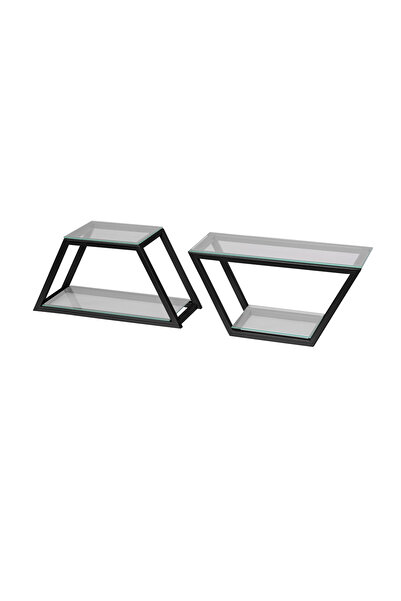 fromro TWINS Shelves with Matte Black Metal Frame and Glass Shelves
