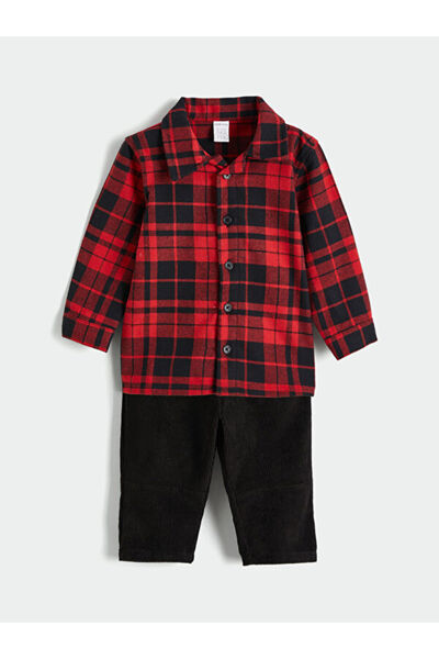 LC Waikiki Rmz Gi̇yi̇m Farkiyla Checkered Motif Baby Boy Shirt and Pants