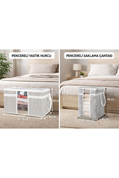 PONÇİK BEBEK Set de 2 – Geantă de depozitare pentru haine cu fereastră și Gea...