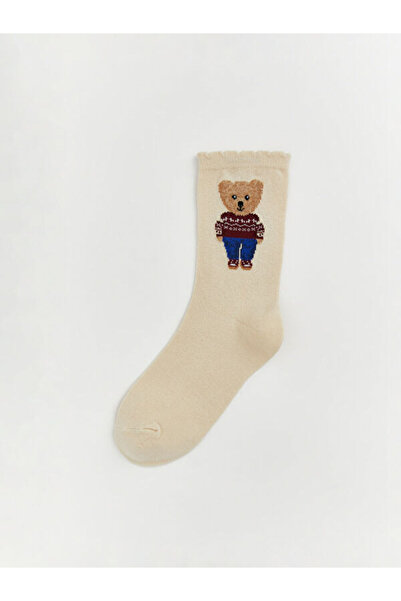 LC Waikiki Rmz Gi̇yi̇m Farkiyla Bear Teddy Printed Women's Socks