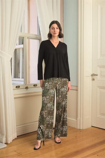 Findit Floral Leaf and Ethnic Pattern Long Sleeve Pajama Set