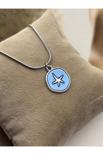 roshel Tarnish Resistant Steel Enamel Sea Star Pendant Silver Color Women's N...