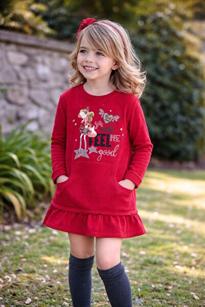 MAYORAL Kız Çocuk Baskılı Bordo Sweat Elbise