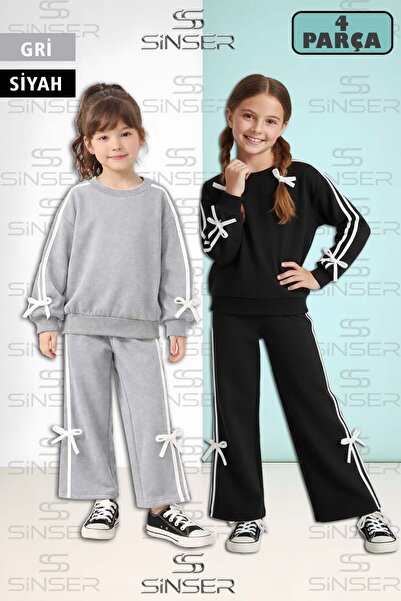 SS SİNSER Set de trening pentru fete cu guler în formă de O și detaliu fundă ...