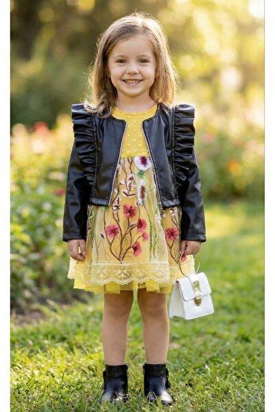 mj kids Girl's Leather Jacket and Tulle Bag Dress Set, 2-5 Years Old, Spring ...