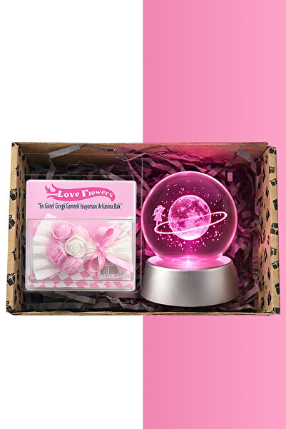Zemtigo Hot Flowers Aynalı Pembe Çiçek Buketi Ve Cam Satürn Kız Kar Küresi Se...