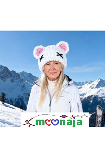 moonaja Puffy Kulaklı Kar Maskesi - Balaklava El Örgüsü Kayak ve Motosiklet B...