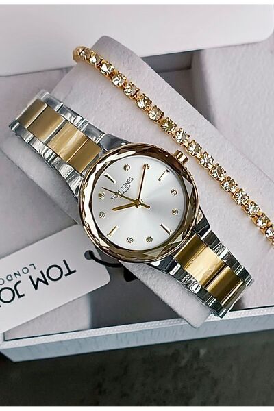 Tom Jones Stoned Cut Glass Women's Wristwatch Bikolor+Bracelet Gift