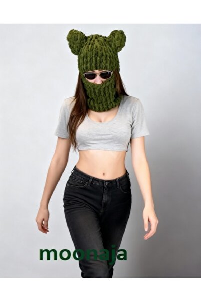 moonaja Unisex - Căciulă pufoasă cu urechi de broască ursuleț, mască de schi,...