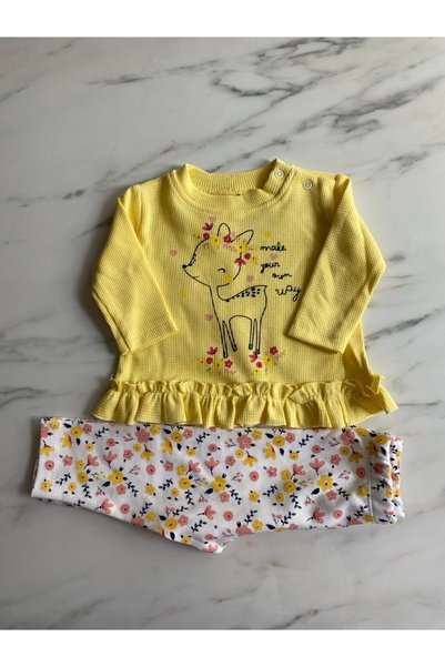 AYDEDE KİDS Baby Girl Cotton Set Ceylan Printed Round Neck Daily Bottom-Top Combination