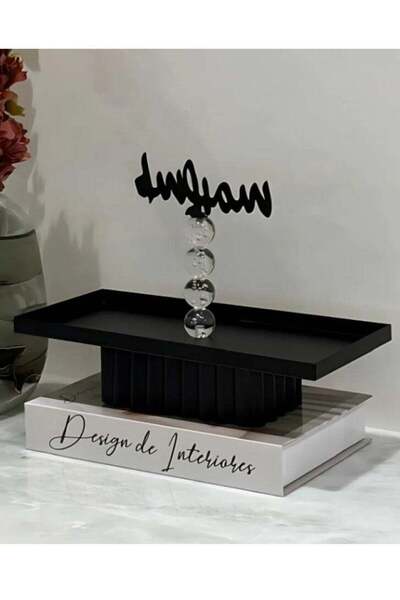 QUINN Ramadan Serving Plate Stainless Steel with Crystal Design Large Size Bl...