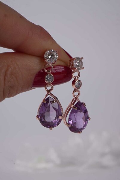 Aksesuaring Ametist ve Mozanet Taşlı Gümüş Küpe