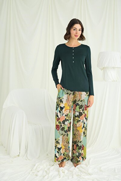 Findit Floral and Leaf Patterned Pajama Set