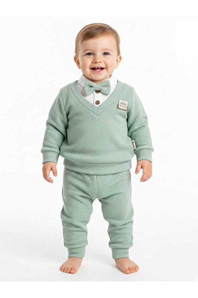 NiLi Cotton V-Neck Bow Tie Detail Boys' Double Suit