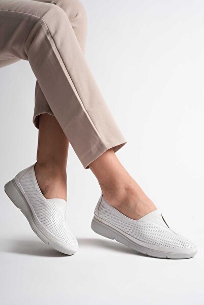 AYAKKABİSEPETİ White Genuine Leather Women's Mother Comfort Orthopedic Shoes