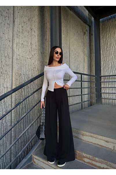 Caddebostan Moda Black Spanish Flared Fabric Pants with Pockets Modern Premiu...