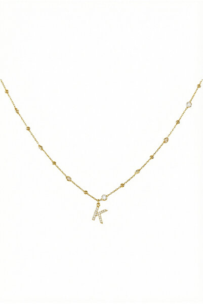 Queen Silver Jewelry 925 ayar gümüş. beyaz zirkon taşlı, top zincirli, harfli...