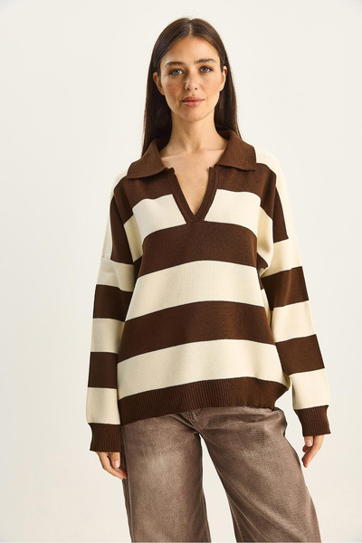 Elfin Polo Neck Striped Sweater