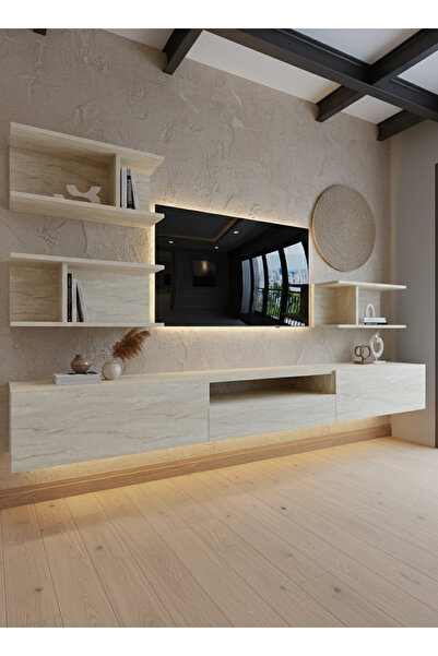 online fırsat mutlu ol mutlu kal RESİTAL LEDLİ DUVARA MONTE TV SEHPASI - TRAV...