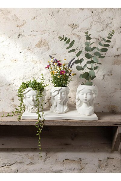 Elizovi Set de 4 ghivece decorative cu figurine de fete din 3 piese |   Alb s...