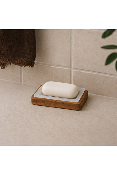banyosepeti Ξύλινη θήκη σαπουνιού TeakLine – Φυσικό Τικ & Ματ Λευκό Ταν