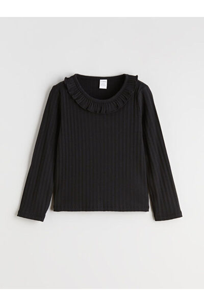 LC Waikiki Rmz Gi̇yi̇m Farkiyla Ruffled Roba Collar Textured Girls' T-Shirt
