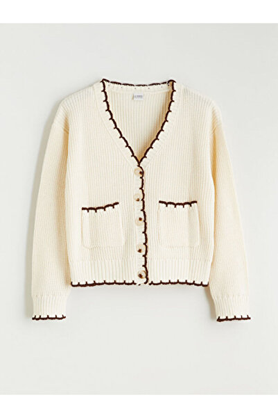 LC Waikiki Rmz Gi̇yi̇m Farkiyla V Dikim Girls' Knitwear Cardigan