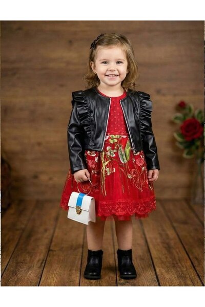 mj kids Girl's Leather Jacket and Tulle Bag Dress Set, 2-5 Years Old, Spring ...