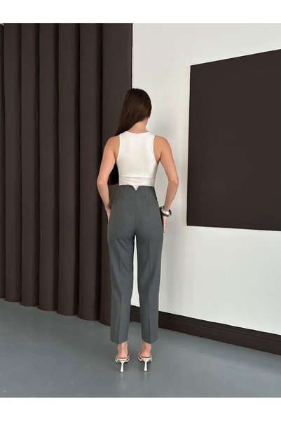 SUYA US WEAR بنطلون نسائي من القماش بخصر مرتفع - تصميم أنيق وكلاسيكي بأرجل مستقيمة