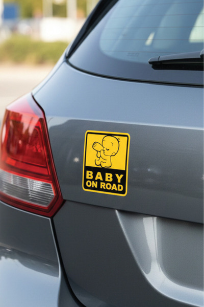 Yalıgraf Reklam Tabela ملصق سيارة أصفر اللون بعبارة "طفل في السيارة" لافت للن...