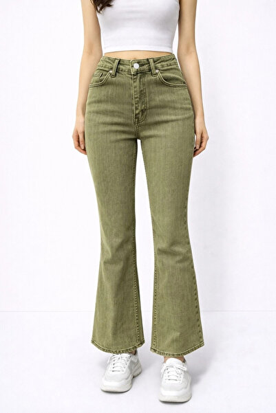 Cool & Sexy High Waist Green Stonewashed Spanish Flare Jean Pants