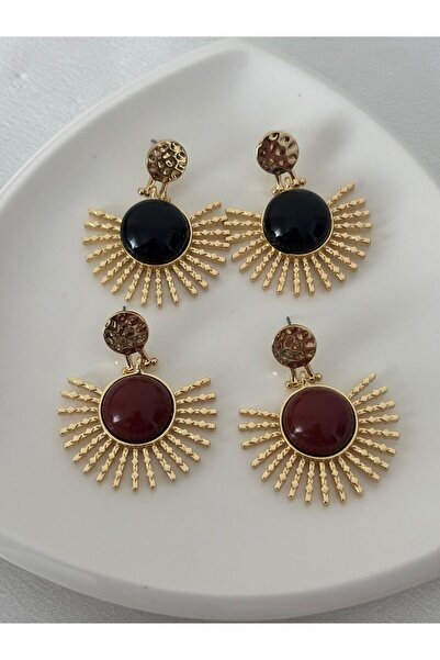 BIJUTERI Sun Form Stone Design Earrings