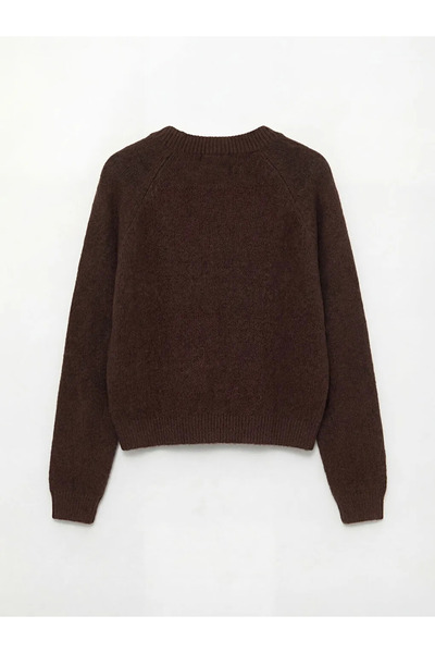 LC Waikiki Smeđi okrugla kragna pleteni kardigan za devojčice