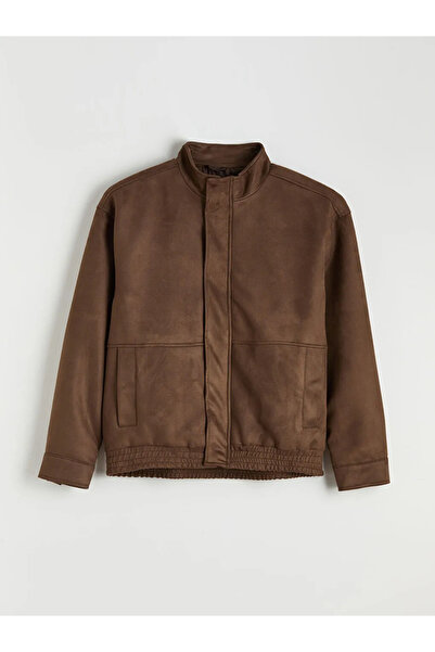 LC Waikiki Brown Standard Fit Mock Neck Men's Suede Coat