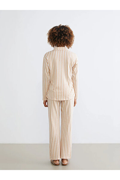 LC Waikiki Pink Shirt Collar Striped Women's Pajama Set