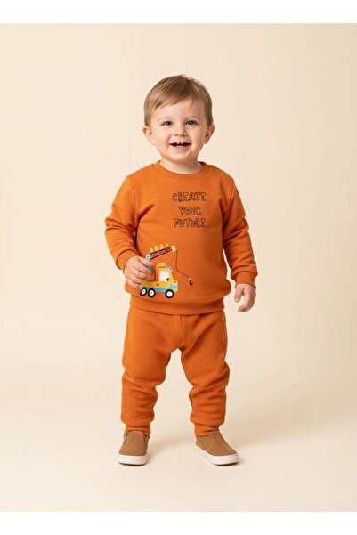 Bolly Baby Baskılı Omuzdan Çıtçıtlı Sweatshirt Uzun Alt Üst Mevsimlik Erkek B...