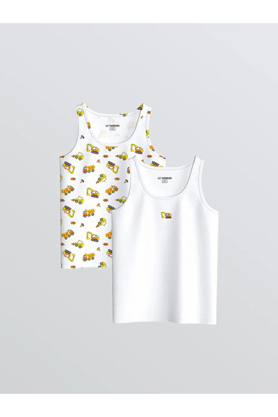 LC Waikiki Tricou pentru băiat cu imprimeu Ecru, pachet de 2