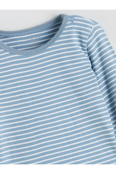 LC Waikiki Beige Crew Neck Baby Boy Snap Bodysuit 2-Piece