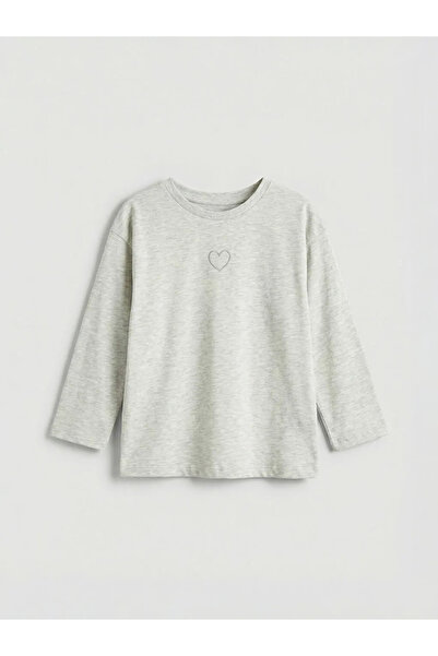 LC Waikiki Tricou gri pentru fete, cu broderie și guler tip bicicletă