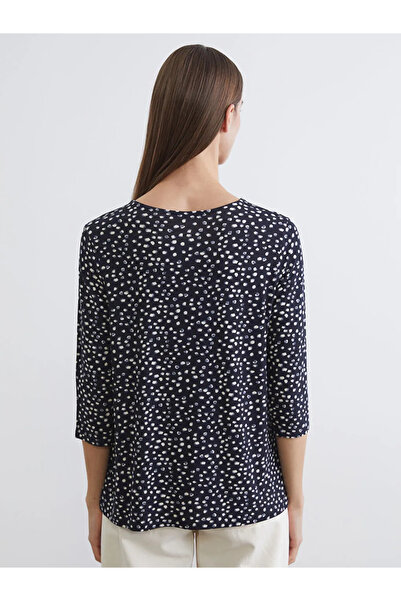 LC Waikiki Navy Blue Crew Neck Polka Dot Blouse