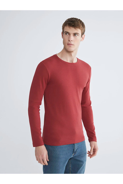 LC Waikiki Burgundy Crew Neck Basic Long Sleeve Men's T-Shirt