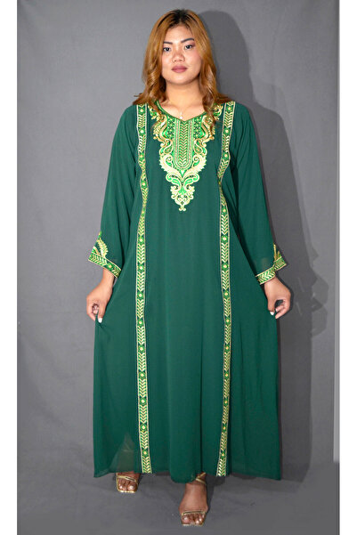 Zainah Women's Embroidered Neck and Sleeve Jalabiya - Chiffon Modest Dress wi...