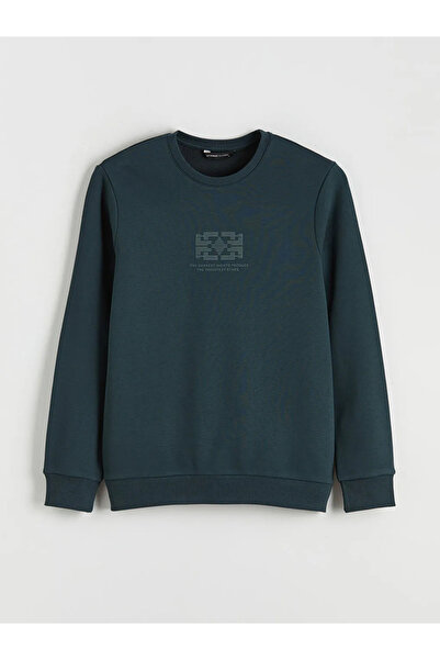 LC Waikiki سويت شيرت رجالي سميك مطبوع برقبة دائرية من البترول