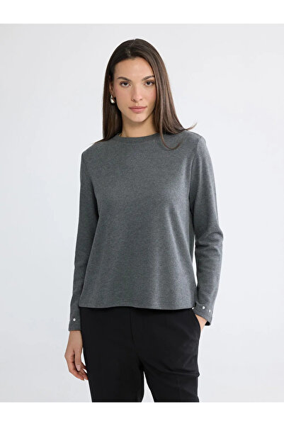 LC Waikiki Anthracite Crew Neck Pearl Detailed Blouse